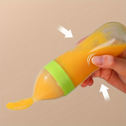 Baby Silicone Spoon Feeder,Rice Paste Silicone Bottle & Spoon Set