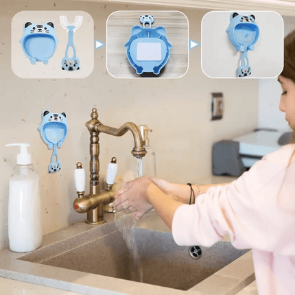 360° U-Shaped Toothbrush with Wall Mount Holder for Kids Aged 2-12
