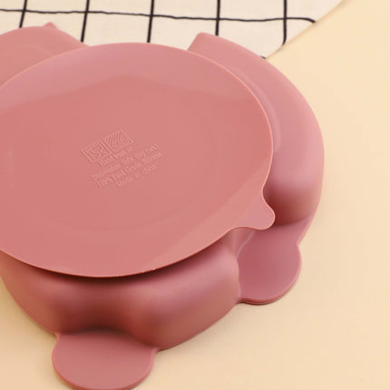 Silicone Feeding Suction Plate With Wooden Spoon And Fork Set