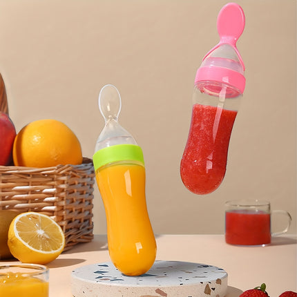 Baby Silicone Spoon Feeder,Rice Paste Silicone Bottle & Spoon Set