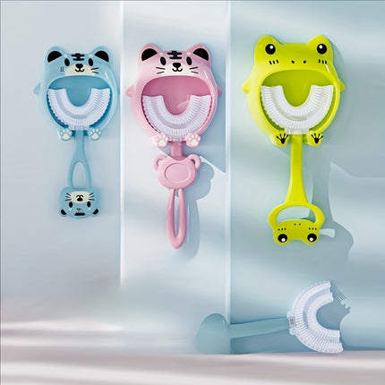 360° U-Shaped Toothbrush with Wall Mount Holder for Kids Aged 2-12