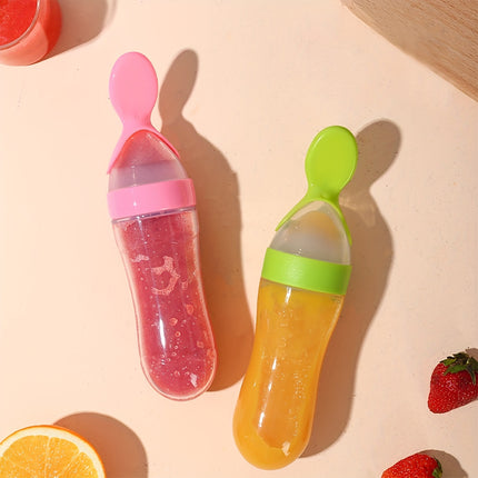 Baby Silicone Spoon Feeder,Rice Paste Silicone Bottle & Spoon Set