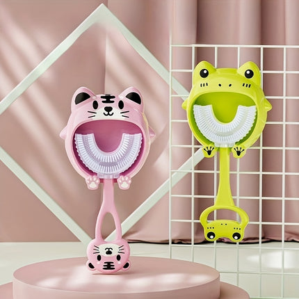 360° U-Shaped Toothbrush with Wall Mount Holder for Kids Aged 2-12