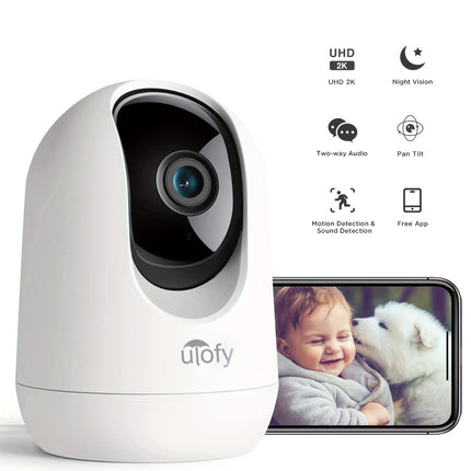 Ulofy 2K/3MP Pan Tilt WiFi Security Camera, 360° View With Phone App, Baby Monitor